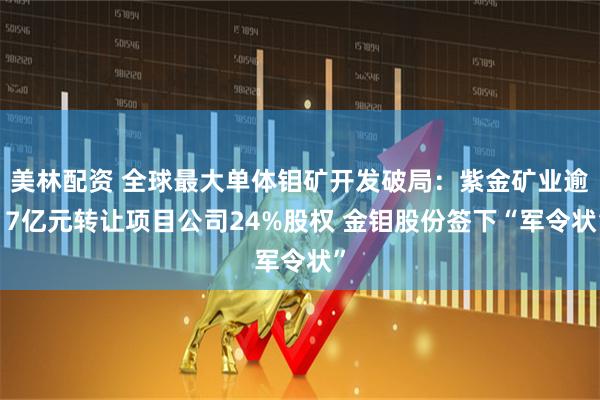 美林配资 全球最大单体钼矿开发破局：紫金矿业逾17亿元转让项目公司24%股权 金钼股份签下“军令状”